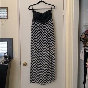 Strapless faux leather top dress